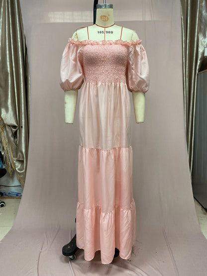 2025 Cross-Border New Spring and Summer European and American Clothing Dress One-Shoulder Floral Off-Shoulder Long Color Fairy Skirt