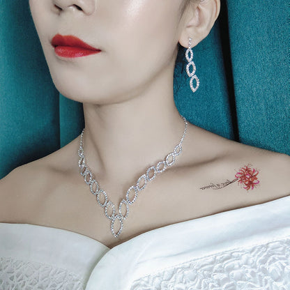 Amazon Cross-Border Jewelry Wedding Photography Women's Necklace Accessories Silver Earrings Necklace Bridal Jewelry Set