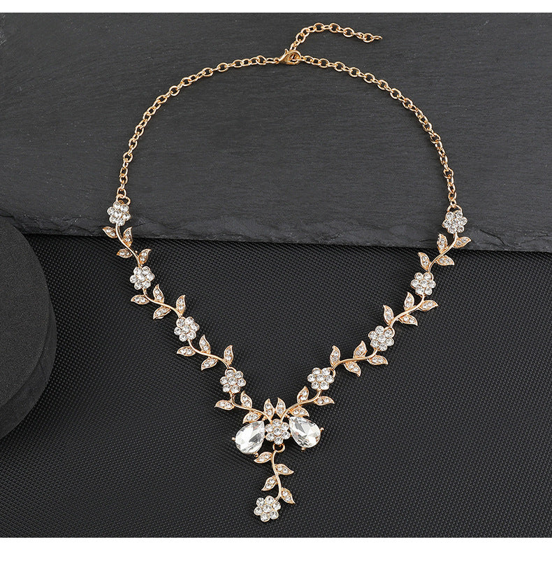 European and American Jewelry Necklaces and Earrings Set High-End Three-Piece Set Bridal Wedding Accessories New Foreign Trade Cross-Border Supply