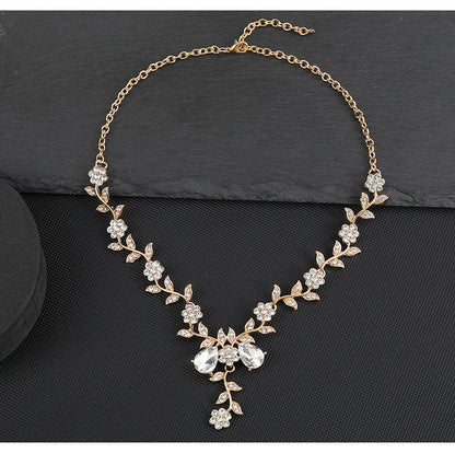 European and American Jewelry Necklaces and Earrings Set High-End Three-Piece Set Bridal Wedding Accessories New Foreign Trade Cross-Border Supply