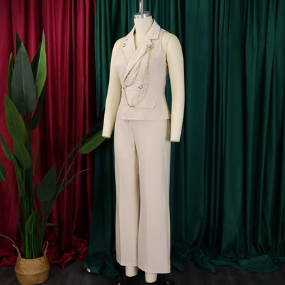 CMYAYA Elegant Womenv-neck High Waist Straight Sleeveless Blazer Jumpsuits 2024 Fall Street Chain Office Lady Party Rompers