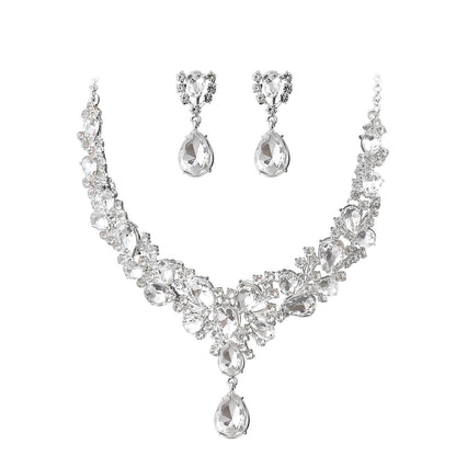 Jewelry Popular Exaggerated Bridal Necklace Bracelet Earrings Three-Piece High-End Crystal Banquet Jewelry Set