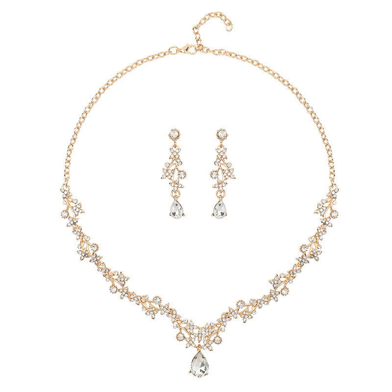 Vintage Light Luxury Crystal Drop Necklace Earrings suit Fashion Elegant Bridal Dress Accessories Necklace Jewelry Goods