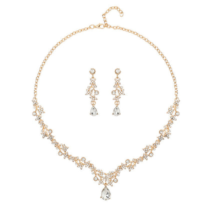 Vintage Light Luxury Crystal Drop Necklace Earrings suit Fashion Elegant Bridal Dress Accessories Necklace Jewelry Goods