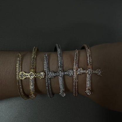 Hip-hop ancient cute European and American new sword of justice bracelet copper inlaid zircon full diamond trend Joker jewelry wholesale