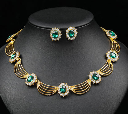Jewelry Set, Gemstone Necklace, Literary Retro, Medieval Palace Fan-Shaped, Beautiful Popular Necklace, Earrings Set