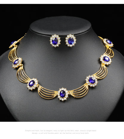 Jewelry Set, Gemstone Necklace, Literary Retro, Medieval Palace Fan-Shaped, Beautiful Popular Necklace, Earrings Set