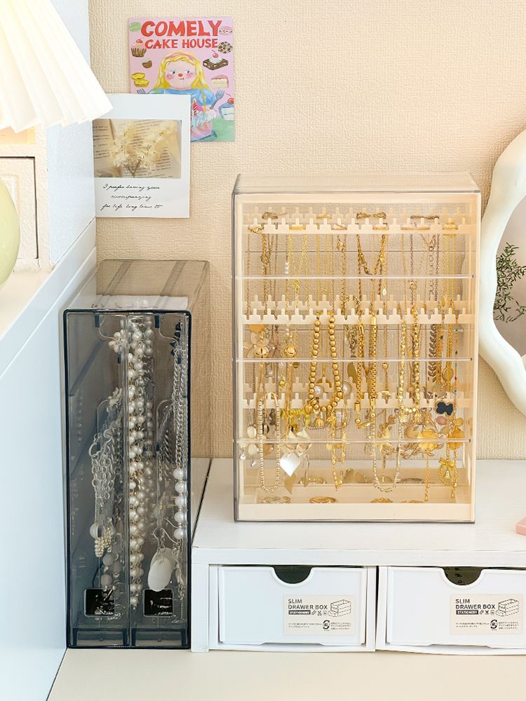 Gold Jewelry Storage Box Dust-proof Pull-out Anti-oxidation Earrings Necklace Ring Display Stand Desktop High-end Light Luxury