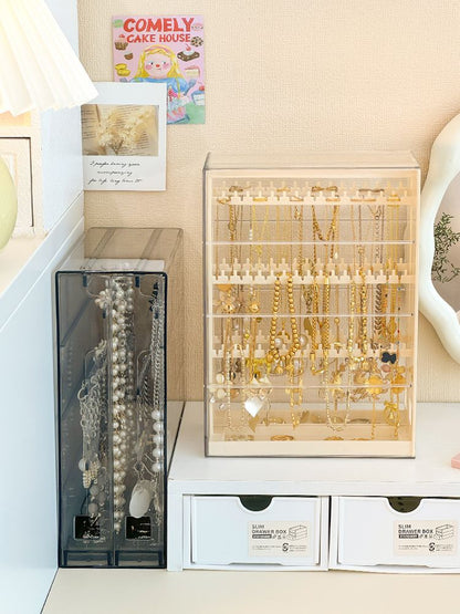 Gold Jewelry Storage Box Dust-proof Pull-out Anti-oxidation Earrings Necklace Ring Display Stand Desktop High-end Light Luxury