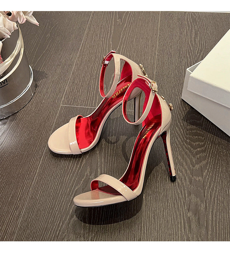 2026 Fashion Patent Leather High-Heeled Sandals for Women Luxury Designer Shoes with Fine Heel Sexy High Heels Elegant Zapatos