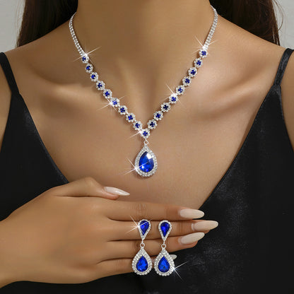 Cross-border Jewelry Explosions Necklace Earrings Bracelet Three-piece Set Full Diamond Flower Bride Jewelry suit Dress Accessories Women