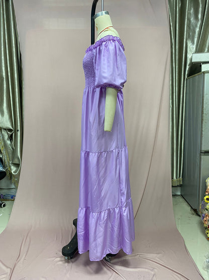 2025 Cross-Border New Spring and Summer European and American Clothing Dress One-Shoulder Floral Off-Shoulder Long Color Fairy Skirt