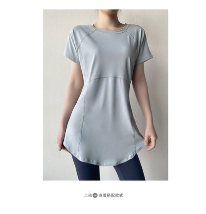 Yoga Clothing Short-sleeved Summer New Mid-length Hip Covering Slimming Quick-drying Top Breathable Fitness Sports T-shirt Women's Thin