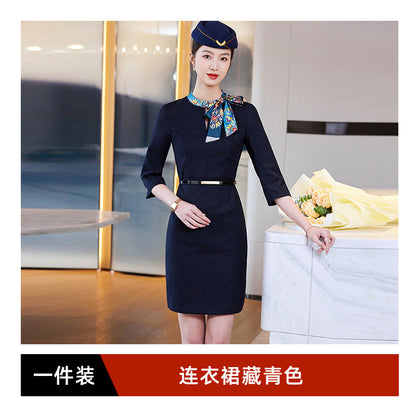 2023 Summer Fashion Temperament Stewardess Uniform Sleeve Business Wear Women's dress Hotel Jewelry Store Work Clothes