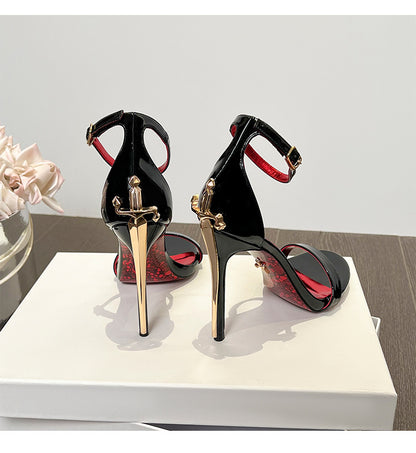 2026 Fashion Patent Leather High-Heeled Sandals for Women Luxury Designer Shoes with Fine Heel Sexy High Heels Elegant Zapatos