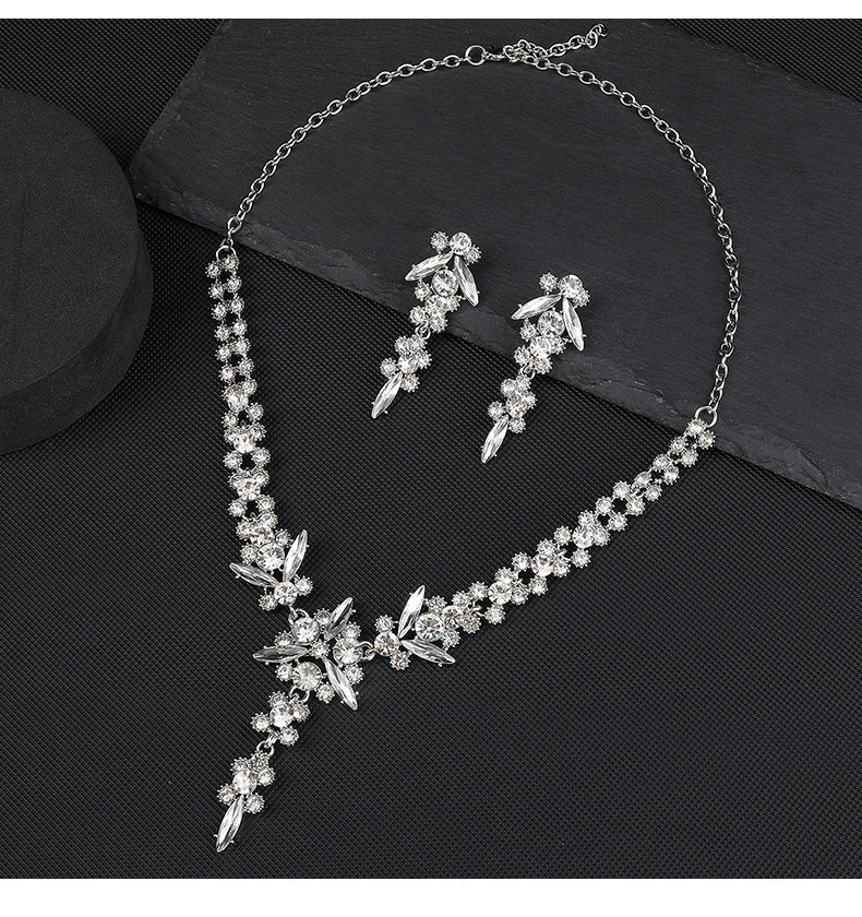 Europe and the United States Hot Jewelry Cross-border Supply Bridal Necklace suit Fashion High-end Crystal Wedding Dress Banquet Dress Jewelry