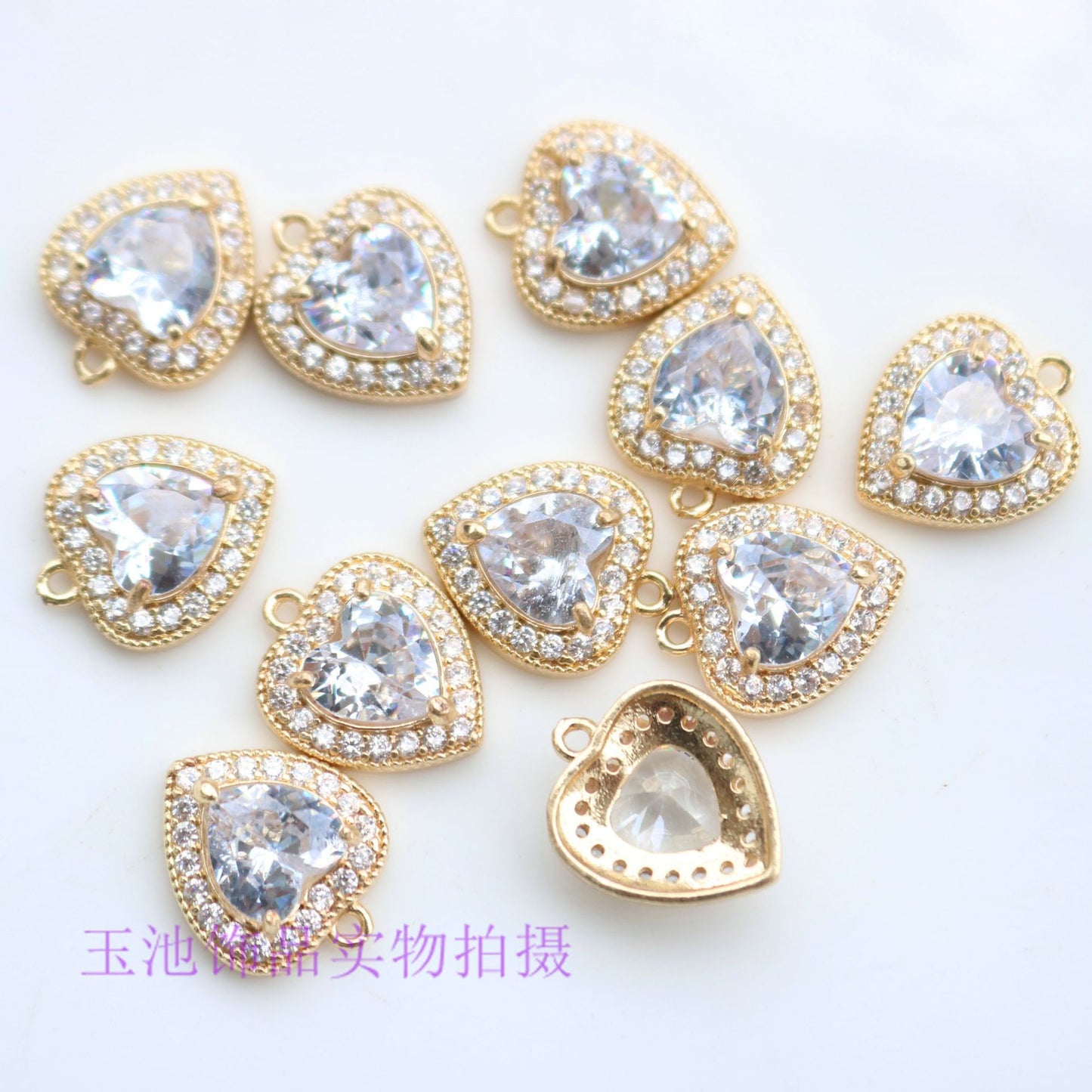Copper Inlaid Zircon Claw Diamond Colorful Heart Pendant Pendant Necklace Bracelet Earrings DIY Handmade Jewelry Accessories