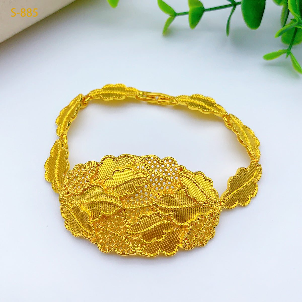 24K Gold Dubai Explosions Bride Four-piece Flower Rhinestone Jewelry Alloy Necklace Bracelet Earrings Ring