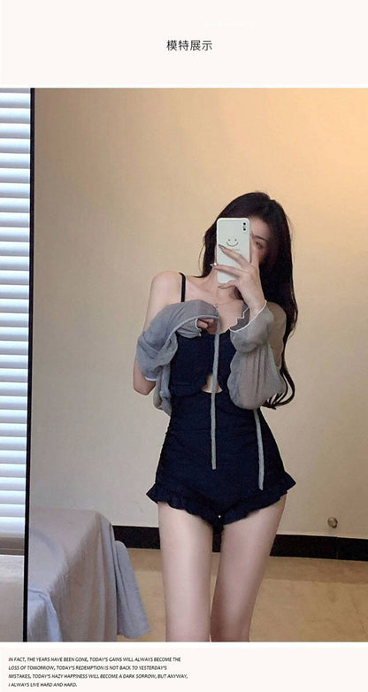 Swimsuit Women's One-Piece Sexy 2025 New Korean Ins Swimsuit Conservative Belly-Covering Slimming Look Small Breasts Fairy Gathered Summer