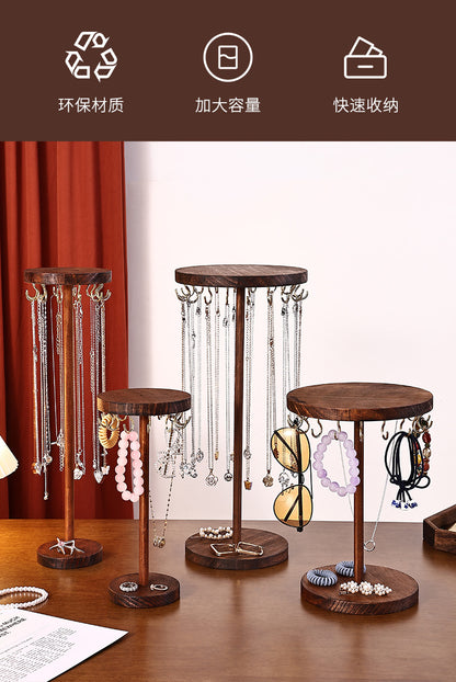 Walnut Color Creative Round Hook Necklace Display Stand Sweater Chain Jewelry Stand Stall Live Broadcast Jewelry Stand Solid Wood