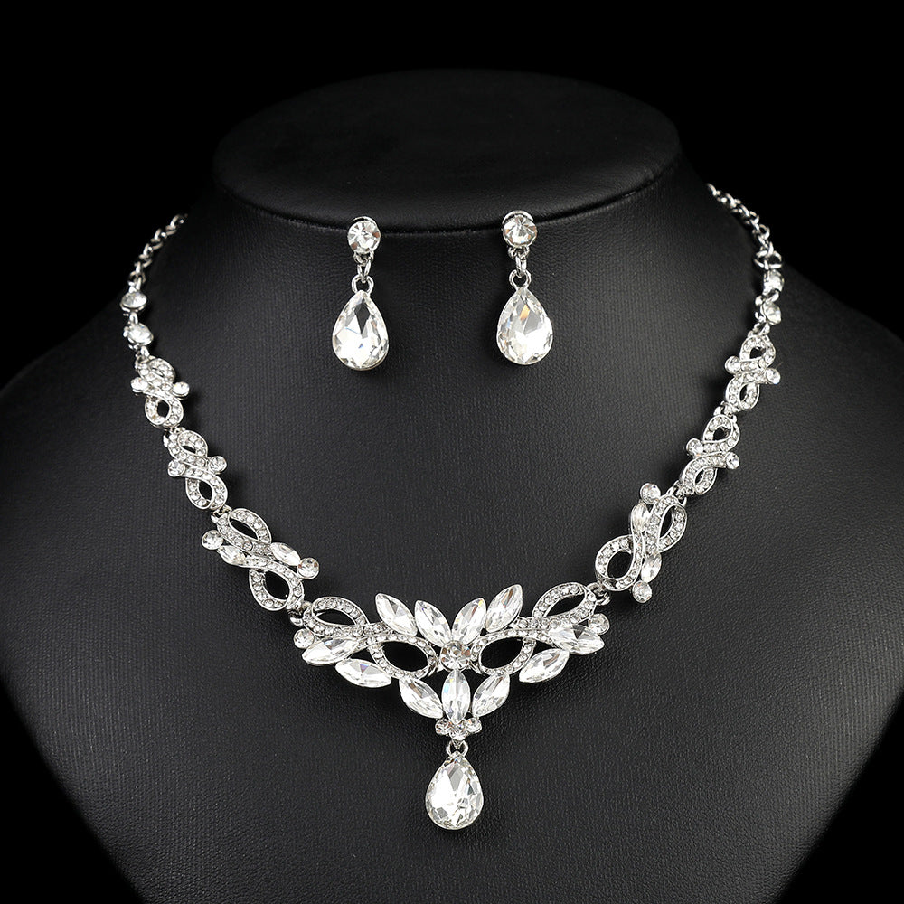 High-grade Crystal Diamond-encrusted Wedding Dress Banquet Dress Jewelry suit Matching European and American Hot-selling Cross-border Jewelry Bridal Necklace