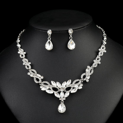 High-grade Crystal Diamond-encrusted Wedding Dress Banquet Dress Jewelry suit Matching European and American Hot-selling Cross-border Jewelry Bridal Necklace