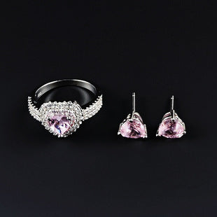 Amazon Fashion Cross-border New Square Long Zircon Earrings Ring Necklace Jewelry Three-piece Set j6138