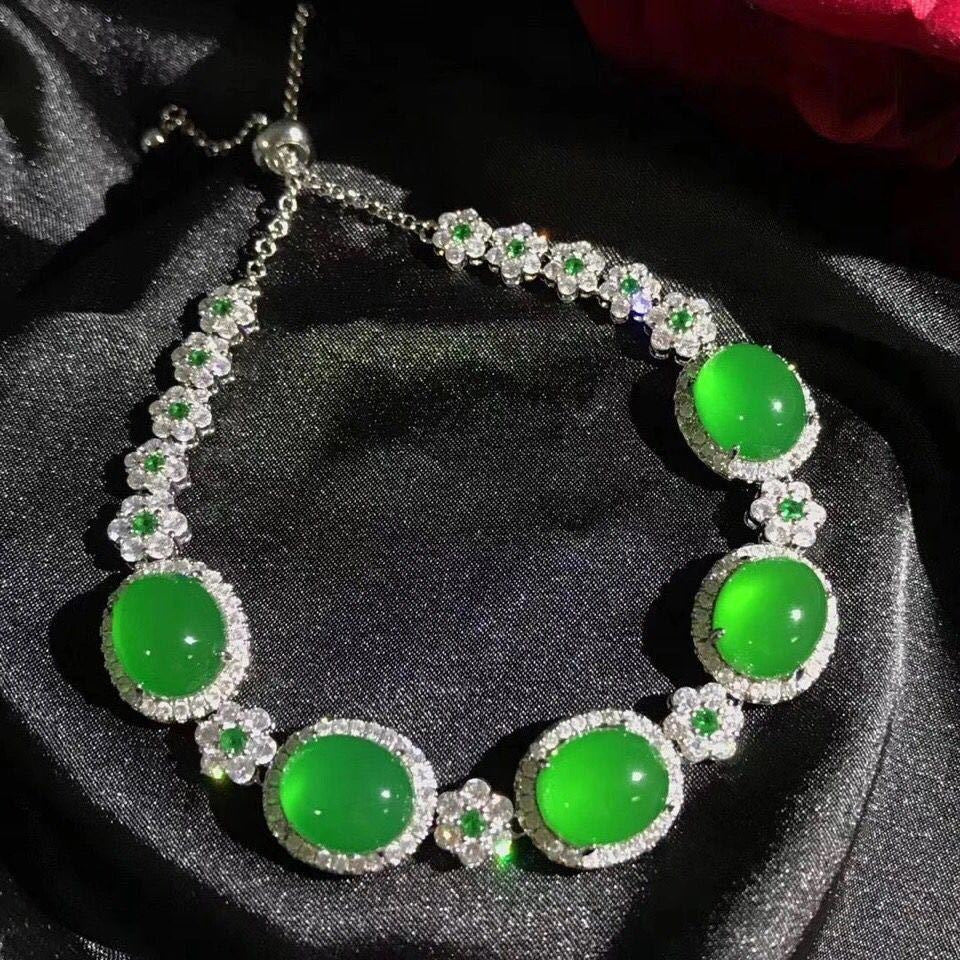 Manufacturer Wholesale High Ice Chalcedony 925 Silver Inlaid Full Diamond Bracelet Pink Agate Jade Women's Bracelet Jewelry