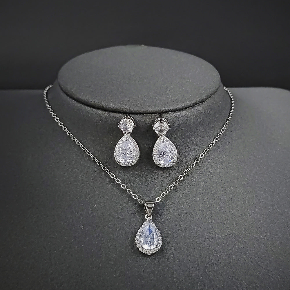 Foreign trade e-commerce Dubai jewelry water drop pear-shaped earrings necklace colorful zircon ear two-piece e5620 x711