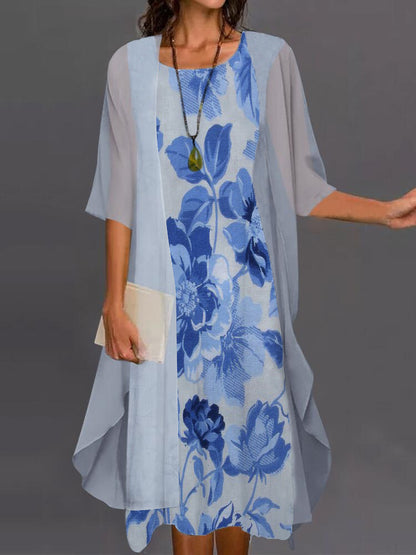2023 European and American Hot Selling Independent Site Amazon Wish Spring & Fall Fashionable and Elegant Chiffon Dress Two-Piece Set