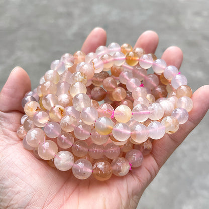 Jingdong Jewelry 3A Natural Cherry Blossom Agate Bracelet Fashion Sweet Wind Girl Single Circle Round Bead Bracelet Wholesale