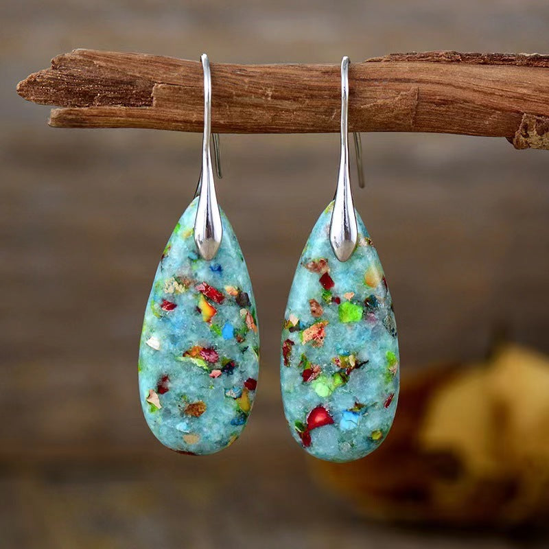 European and American Bohemian Emperor Stone Water Drop Pendant Earrings Natural Stone Independent Brand Jewelry Geometric Saturn