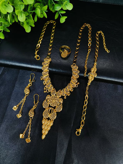 Cross-Border Hot Selling Dubai Luxury 24K Jewelry Necklace Earrings Ring Bracelet Four-Piece Bridal Wedding Tassel Set