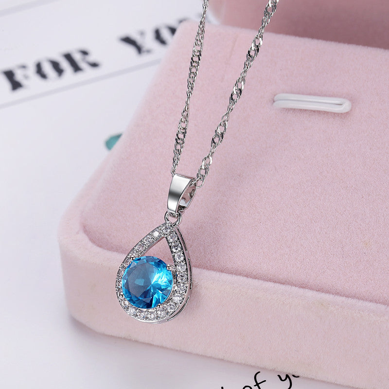 Cross-border ins trendy line jewelry suit angel tears water drop necklace earrings literary female zircon jewelry suit