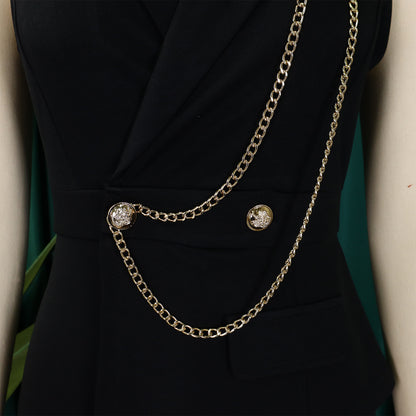 CMYAYA Elegant Womenv-neck High Waist Straight Sleeveless Blazer Jumpsuits 2024 Fall Street Chain Office Lady Party Rompers