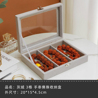 New Glacier Grey Pearl Necklace Storage Box with Lid Glass Dust-proof Long Bracelet Beads Thick Necklace Jewelry Box
