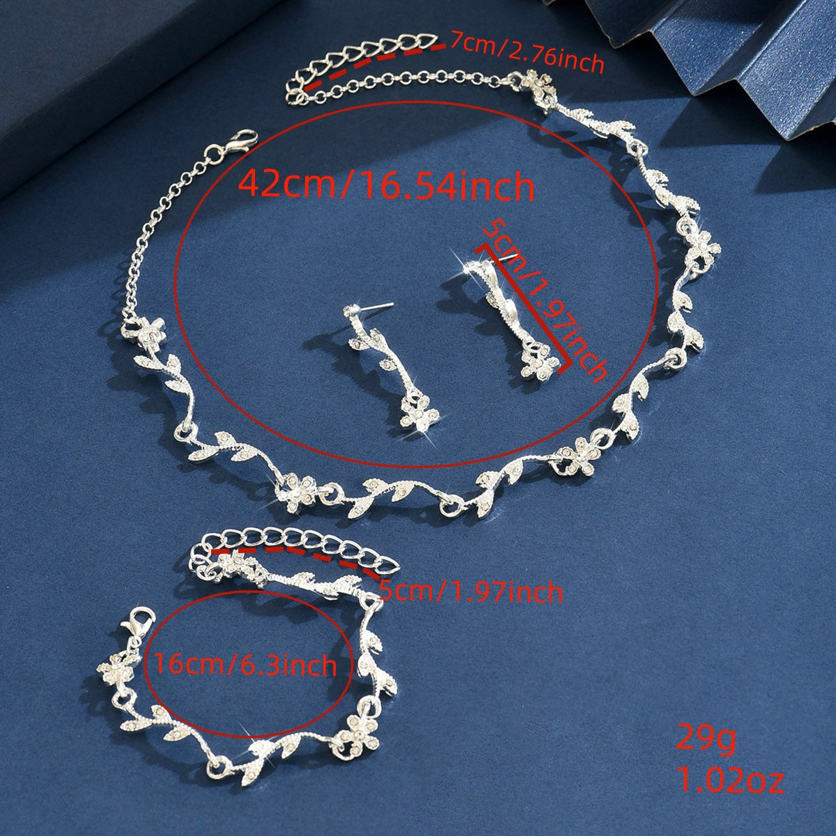 Cross-Border Necklace Earrings Bracelet Jewelry Set Plum Blossom Leaf Shape Bridal Dress Women's High-End Jewelry Set