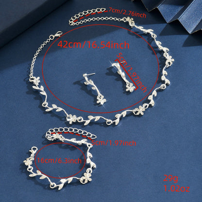 Cross-Border Necklace Earrings Bracelet Jewelry Set Plum Blossom Leaf Shape Bridal Dress Women's High-End Jewelry Set