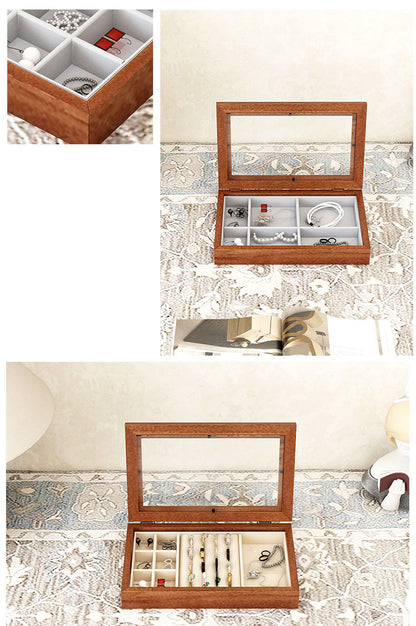 Solid Wood Flannel Jewelry Box Storage Box Ring Necklace Earrings Earrings Desktop Display Box Vintage