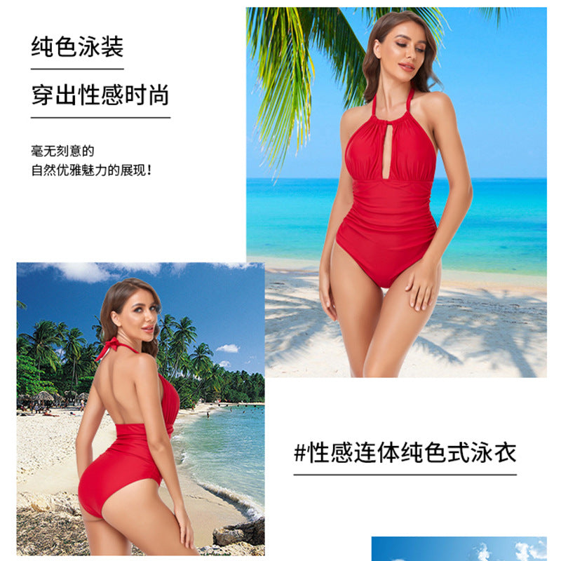New Cross-Border Manufacturer Direct Supply One-Piece Push-Up Bikini, Waist-Slimming Swimsuit, Large Quantity, Preferential Price