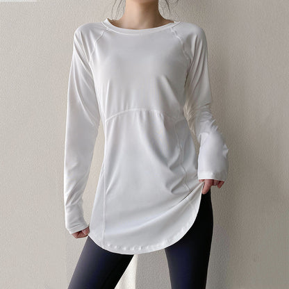 Spring and Summer Long Hip Covering Slimming Style Beautiful Back Breathable Yoga Suit Long Sleeve Running Fitness Sportswear T-shirt for Women
