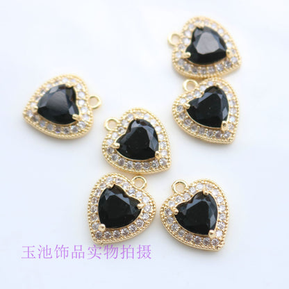 Copper Inlaid Zircon Claw Diamond Colorful Heart Pendant Pendant Necklace Bracelet Earrings DIY Handmade Jewelry Accessories