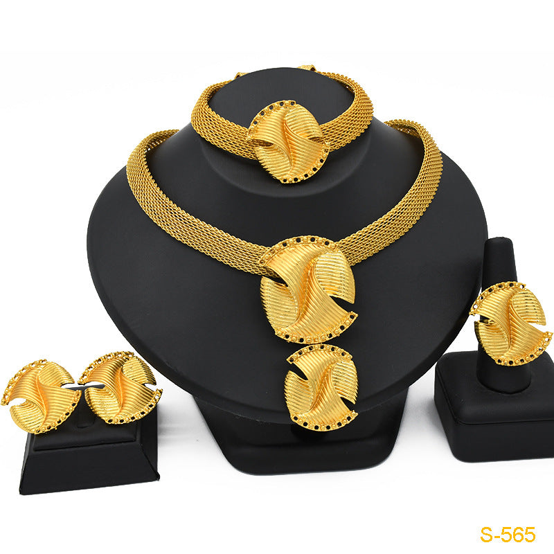 2025 Summer Dubai 24K Gold Bridal Jewelry Set Necklace Earrings Bracelet Ring Middle East Africa Jewelry
