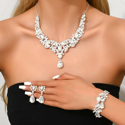 Jewelry Popular Exaggerated Bridal Necklace Bracelet Earrings Three-Piece High-End Crystal Banquet Jewelry Set