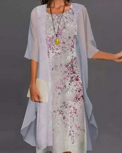 2023 European and American Hot Selling Independent Site Amazon Wish Spring & Fall Fashionable and Elegant Chiffon Dress Two-Piece Set