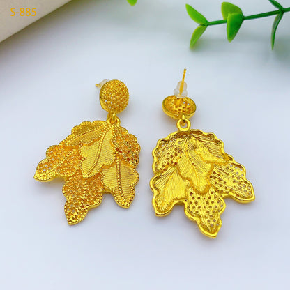 24K Gold Dubai Explosions Bride Four-piece Flower Rhinestone Jewelry Alloy Necklace Bracelet Earrings Ring