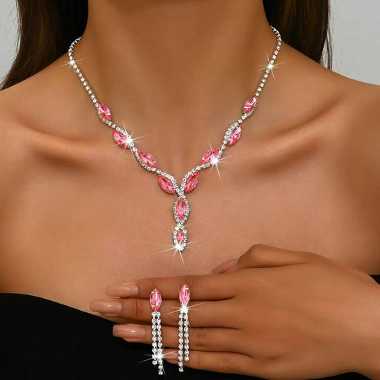 Cross-border jewelry wholesale hot selling personalized color horse eye water drop necklace tassel earrings bridal suit jewelry