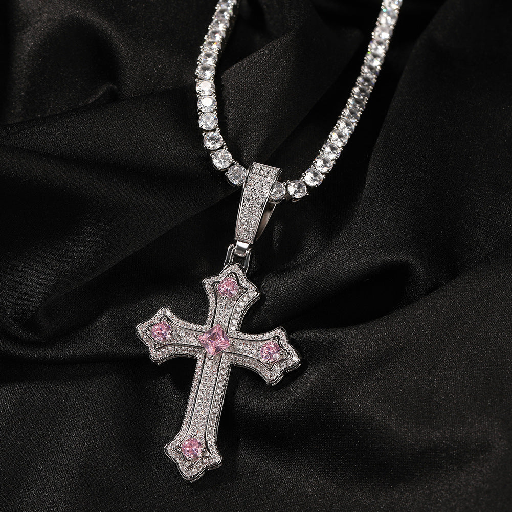 Europe and the United States cross-border jewelry hip-hop cross diamond pendant necklace retro niche Joker Net red necklace wholesale