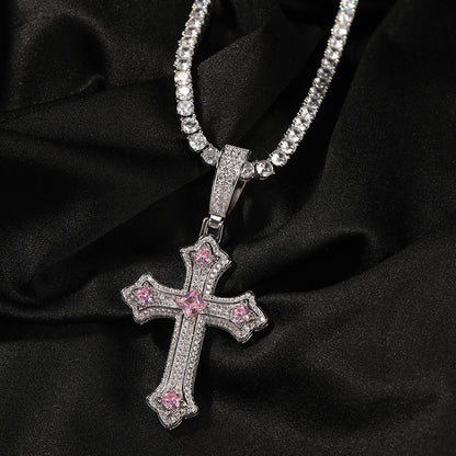 Europe and the United States cross-border jewelry hip-hop cross diamond pendant necklace retro niche Joker Net red necklace wholesale