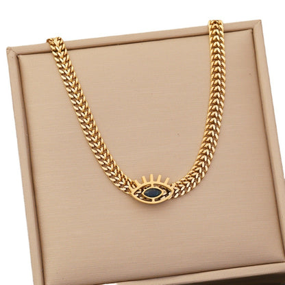 Cross-border new jewelry personalized stainless steel eye necklace fashion flat chain necklace trendy jewelry set N1049
